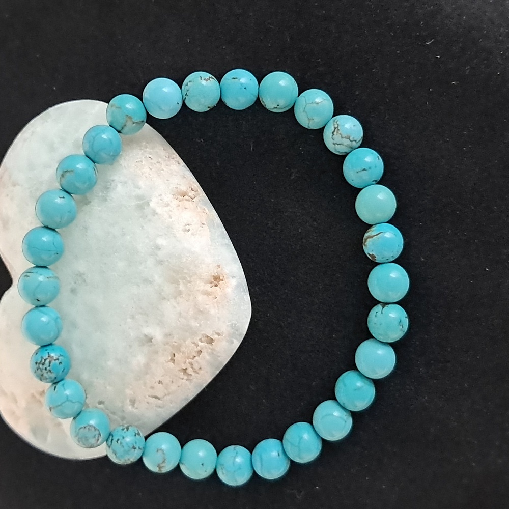 Turquoise Natural Crystal Stone‎ Stretchy Bracelet.  6MM Bead Size.